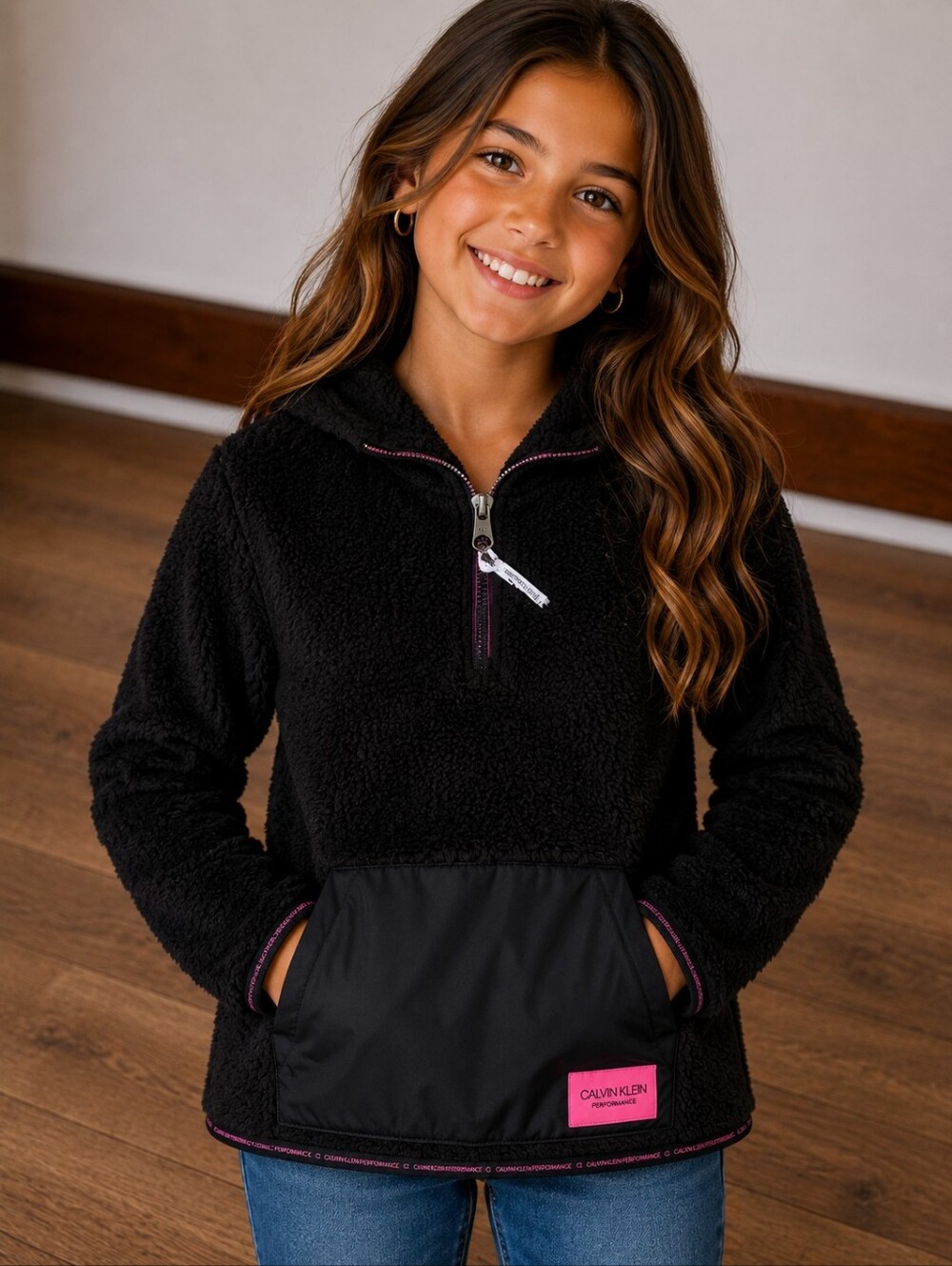 Girls 10-12 fuzzy pullover Calvin Klein jacket